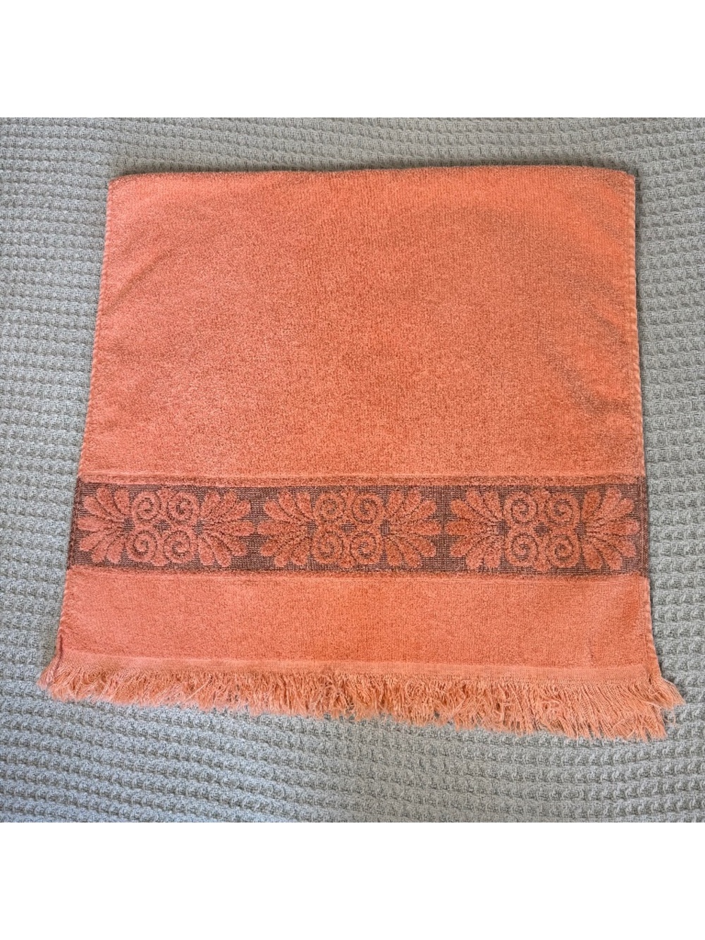 Vintage Cannon Monticello Santa Cruz Bath Towel Peach Orange Sculpted Fringe MCM